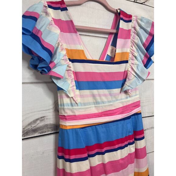 Plenty By Tracy Reese Maxi Dress Multi Color Stripes Ruffles Tie Back Size LG - Picture 5 of 5